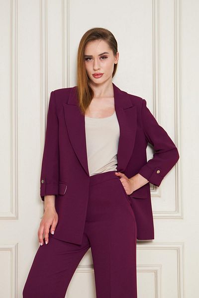 LOVELF Short Sleeve Nickel Button Crepe Suit Plum