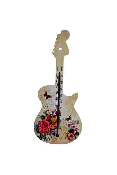 PUFO Colorful Flowers guitar-shaped wall thermometer for indoors, 27 cm