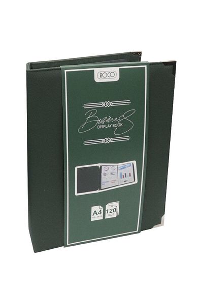 Roco A4 Display Book with 120 Pockets – Leather Cover, Green