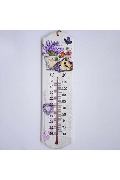 PUFO Lavender Garden wall thermometer, for indoor use, 26 x 7 cm