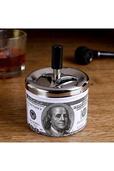 PUFO American Dream $100 metal ashtray with windproof button, 14 cm