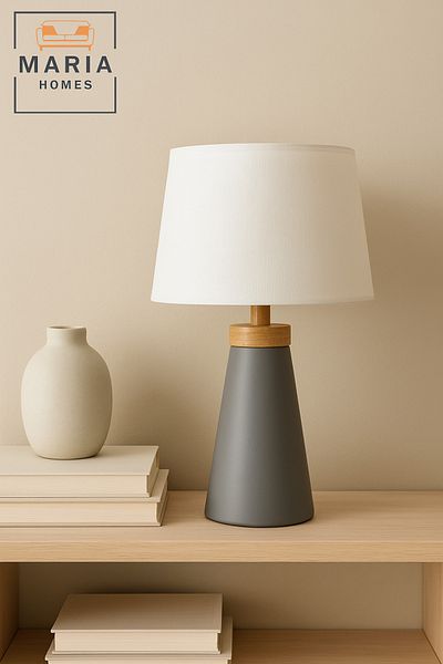 MARIA HOMES Modern Table Lamp with Grey Base and White Shade – Minimalist Home Decor