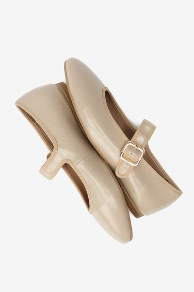 Seniorah Beige Skin Buckle Detailed Thick Banded Women's Ballerinas