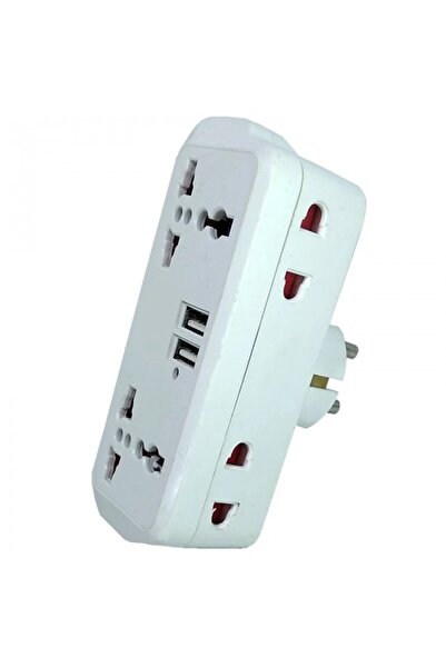 dalimag Priza Multipla 6in1, 2 Port USB ,100-250V 10A/13A, Alb, 12 cm