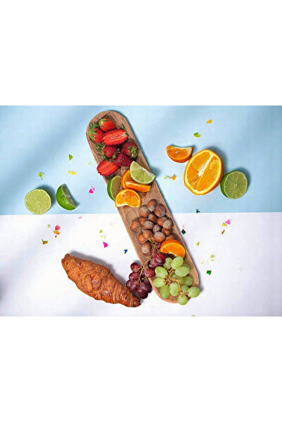 bonfesto Set of 2 Acacia Wood Serving Trays, 2 Compartments, for Snacks, Fruits, Nuts, 39x9x2.5 cm