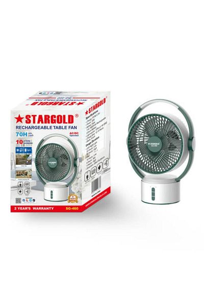 Generic STARGOLD 9 Inch Rechargeable USB Fan with LED Light & 3-Speed Control – 3600mAh