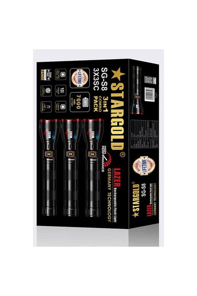 Generic STARGOLD LED Rechargeable Torch 3-Pack, 7000mAh, 1200M Range, Laser Beam Flashlight