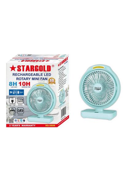 Generic STARGOLD 6 Inch Rechargeable Rotary Mini Fan with 3 Speeds, Light & 10H Battery Life