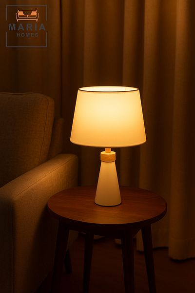 MARIA HOMES Modern White Table Lamp Minimalist Bedside Light for Bedroom, Living Room & Office