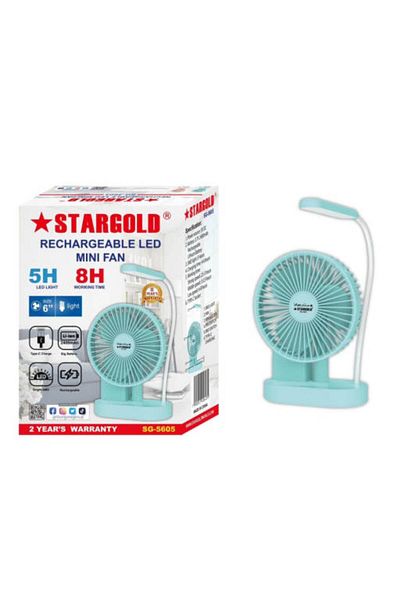 Generic STARGOLD 6 Inch Rechargeable Desk Fan with LED Light, 3 Speeds & USB Type-C Charging