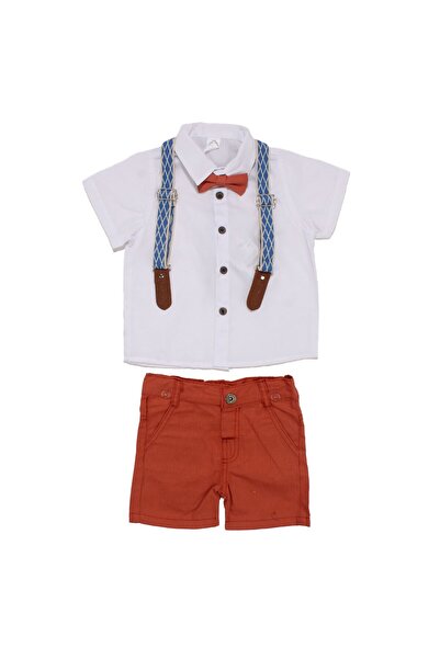 bebegen Boy's White Shirt, Orange Shorts and Bow Tie Suit