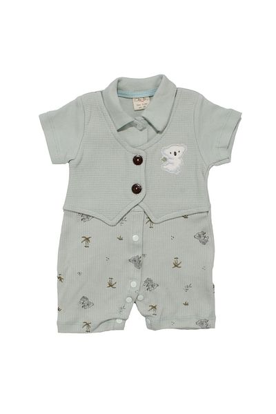 bebegen Baby Boy Green Koala Patterned Jumpsuit with Vest