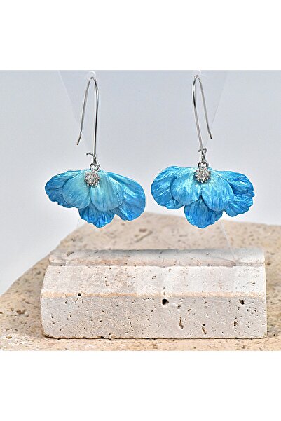 NARRU Cercei NARRU lucrati manual, inn forma de floare, bleu si argintiu, Milena 02