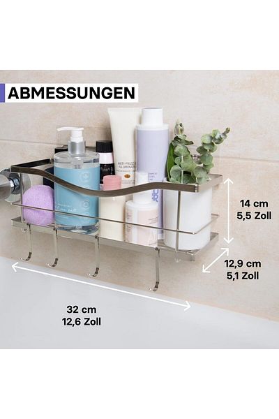 KINCMAX Shower Shelf, No Drilling Required, Self-adhesive Shelf For Kitchen Storage, 13 X 13 X 32 Cm