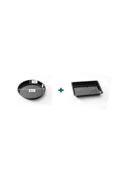 COOK-LAB 2 Pieces (36 and 26*37 cm) Black Glossy Enamel Round and Square Oven Tray Set