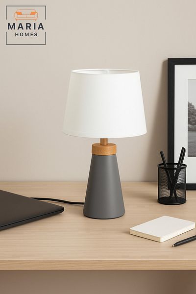 MARIA HOMES Modern Table Lamp with Grey Base and White Shade – Minimalist Home Decor