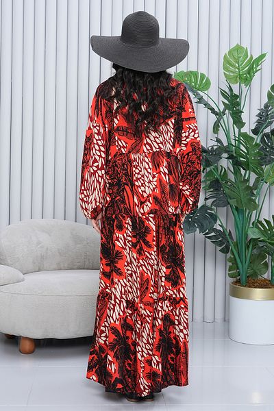 EL jadida Women's Patterned Plus Size Hijab Viscose Dress Orange