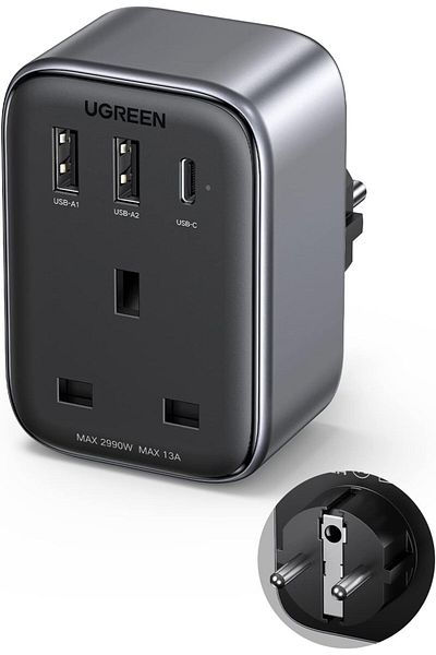 Ugreen محول شاحن سفر 4 في 1 بقوة 30 وات يدعم الأجهزة المزودة بمقابس الإمارات العربية المتحدة/المملكة العربية السعودية/المملكة المتحدة للاستخدام في منافذ النوع C
