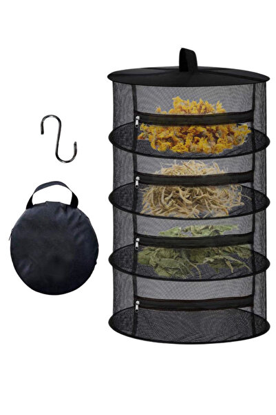 TİNEKE 4 Katlı Fermuarlı Meyve Sebze Kurutma Filesi | Katlanabilir Doğal Kurutma Sepeti SİYAH