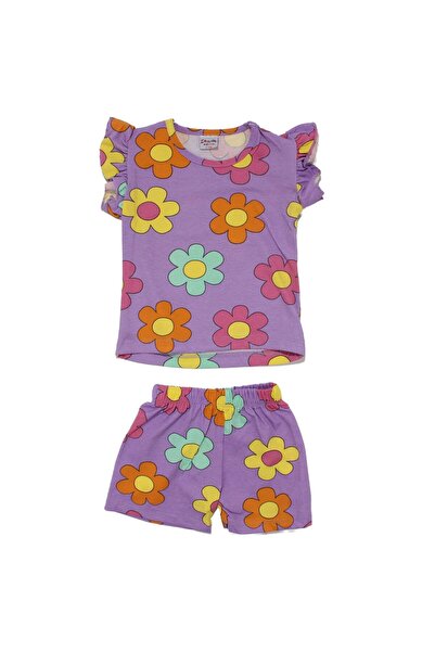 bebegen Girl's Purple Colored Daisy Patterned Shorts Set of 2