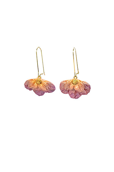 NARRU Cercei NARRU lucrati manual, in forma de floare, roz si galben Milena 23