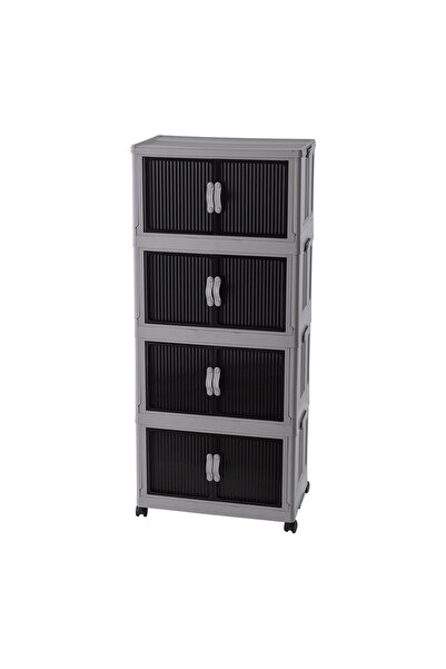 Madame Coco Davin 4 Katlı Portatif Kapaklı Dolap - Soft Gri