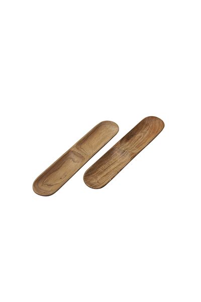 bonfesto Set of 2 Acacia Wood Serving Trays, 2 Compartments, for Snacks, Fruits, Nuts, 39x9x2.5 cm