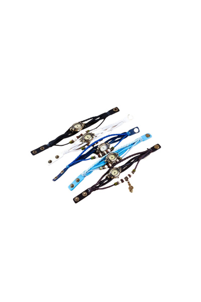 OEM Ceas vintage de damă cu brățară din piele ecologică, albastru