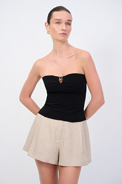 Love My Body Moda Tutkusu Straplez Beli Gipeli Örme Bluz