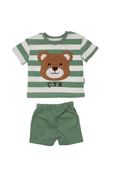 bebegen Baby Boy Green White Striped Short Sleeve Shorts Suit