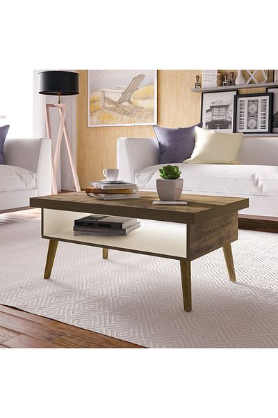 ARTLY Center coffee table for living rooms and homes, pine and off-white color, 91*44.5*59