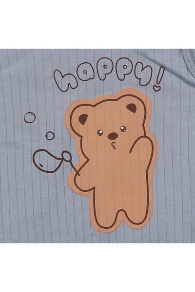 bebegen Baby Boy Blue Corded Happy Teddy Bear Patterned Jumpsuit