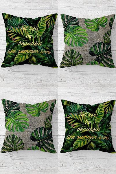 MENTEŞ HOME Set de huse de pernă cu fermoar ascuns cu mesaj de aur cu frunze ...