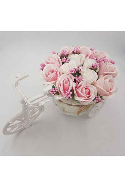 dalimag Aranjament floral trandafiri "Bicicleta cu flori zambarete", flori de sapun, Dalimag, 30x17x15 cm