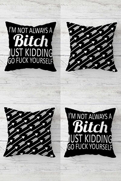 MENTEŞ HOME Комплект калъфки за възглавници със скрит цип с надпис Bitch Written (4 бр.)