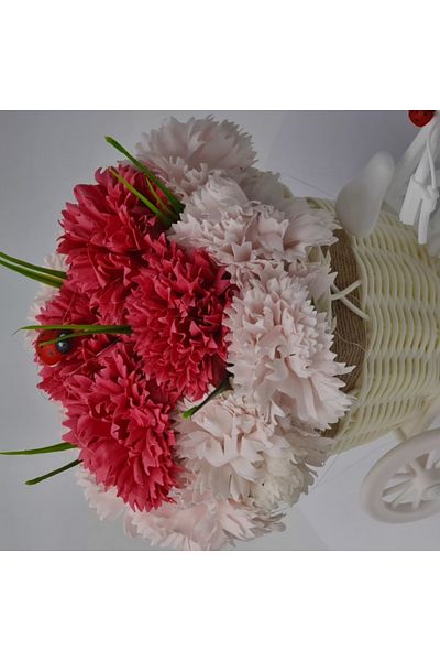 dalimag Aranjament floral trandafiri "Bicicleta cu flori zambarete", flori de sapun, Garoafe, 30x17x15 cm