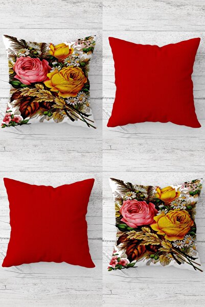 MENTEŞ HOME Set de huse de pernă pentru canapea cu fermoar secret cu buchet d...