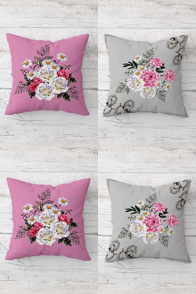 MENTEŞ HOME Set de huse de pernă cu fermoar ascuns vintage cu model de buchet de trandafiri (4 bucăți)