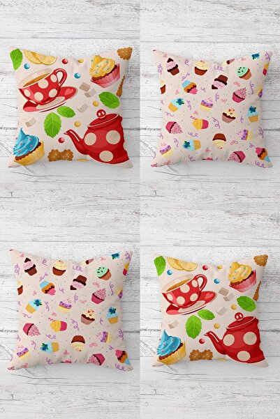 MENTEŞ HOME Σετ μαξιλαροθήκης για μαξιλάρια καναπέ με μοτίβο Cupcake με κρυφό...