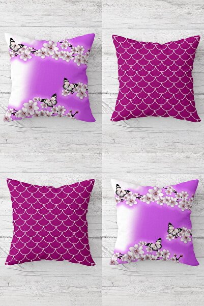 MENTEŞ HOME Подушка з прихованою блискавкою з малюнком метеликів, комплект чо...