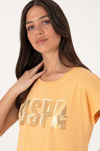 U.S. Polo Assn. Tricou portocaliu pentru femei cu gâtul turn 50299764-VR202