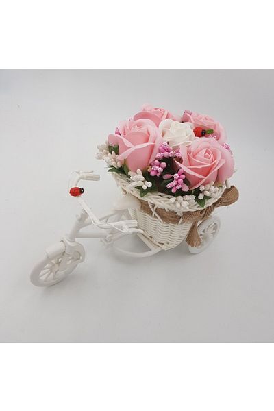 dalimag Aranjament floral trandafiri "Bicicleta cu flori zambarete", flori de sapun, 22x15x12 cm