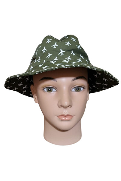 Kitti Children's Airplane Patterned Wide Brim Summer Fedora Hat – Sunscreen, Cotton 52cm