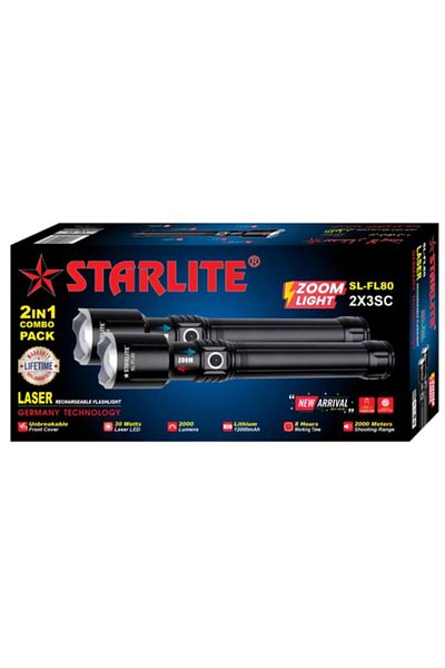 Generic STARKLITE 2-in-1 Rechargeable Zoom LED Flashlight Combo Pack – 30W High Power, 2000mAh Battery