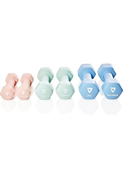 VIA FORTIS Set gantere, 2x1 Kg, 2x2 Kg, 2x3 Kg, premium, fontă cu înveliș din neopren