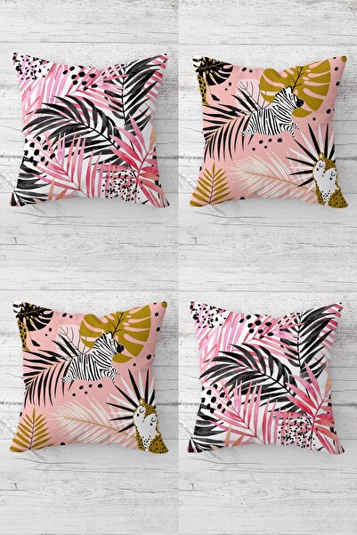 MENTEŞ HOME Set de huse de pernă cu fermoar ascuns cu model de zebră și frunz...