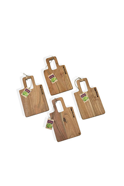 bonfesto Set de 4 farfurii pentru servit hamburger, cu mâner din lemn de salc...