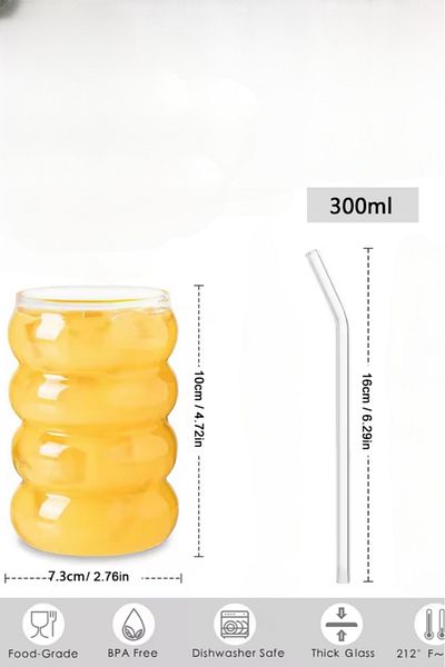 Gülümseten Avm 2 Liter Coffee Glass with Straw |   Soft Drink Glass |   Cold Coffee Glass |   Cylinder Glass 300ml