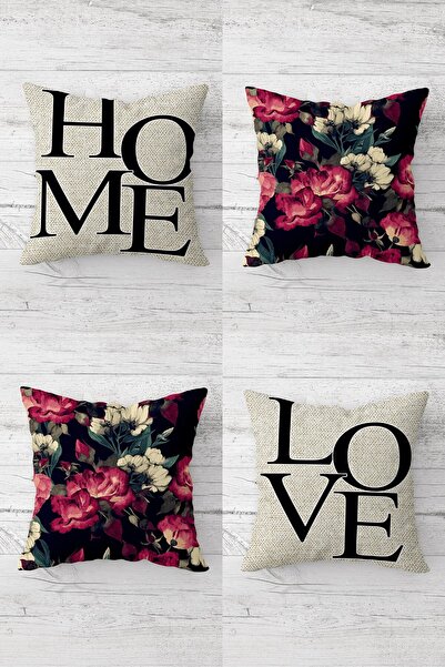 MENTEŞ HOME Home Love Rose Vintage Combinație Husă de pernă cu fermoar ascuns...