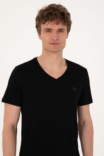 U.S. Polo Assn. Men's Slim Fit V-Neck Black Basic T-Shirt 50297985-Vr046